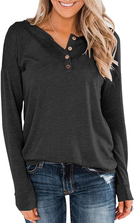 Women's Thermal Pullover Casual Loose Fit Henley Neck Tunics