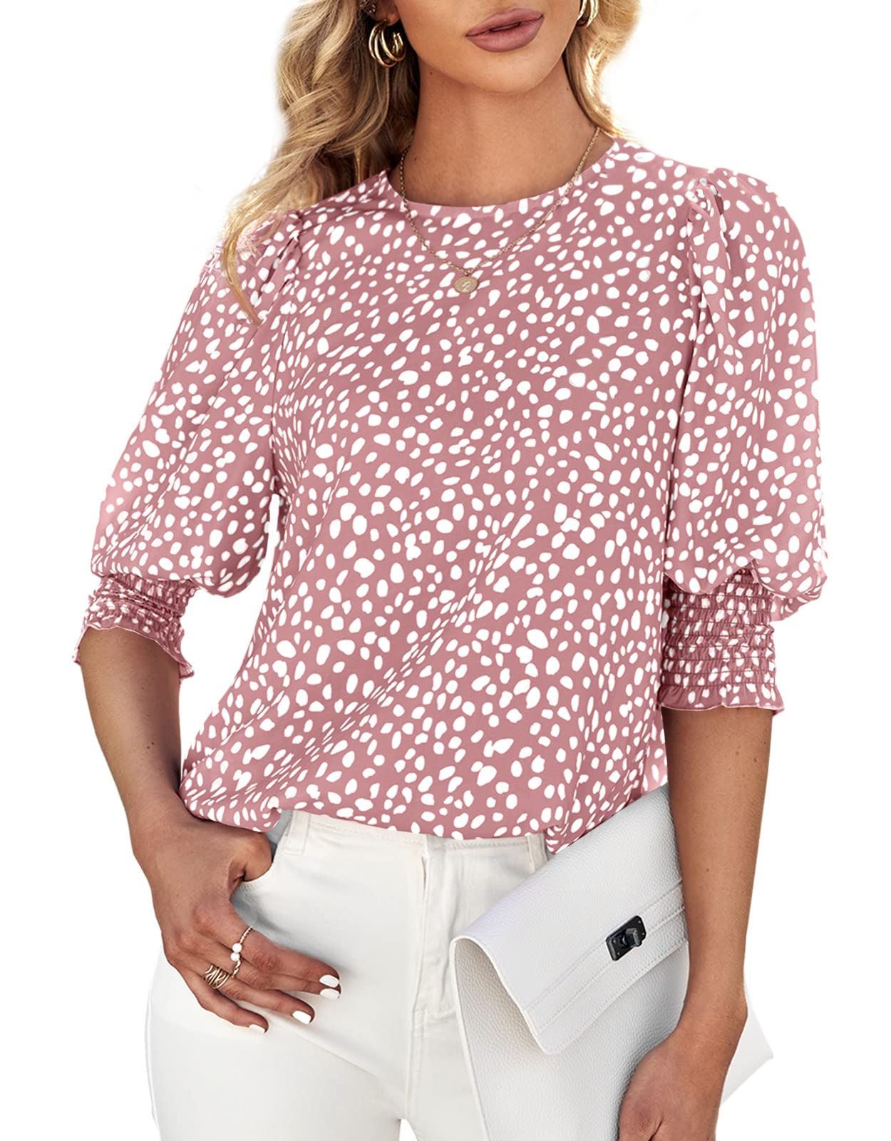 Women's Polka Dot Three-quarter Sleeve T-Shirt Top