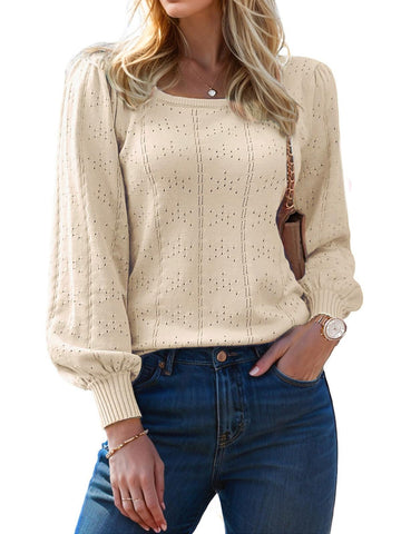 Womens Sweaters Trendy Puff Sleeve Tops Casual Knit Square Neck Cute Tunic Pullover Blouses Shirts
