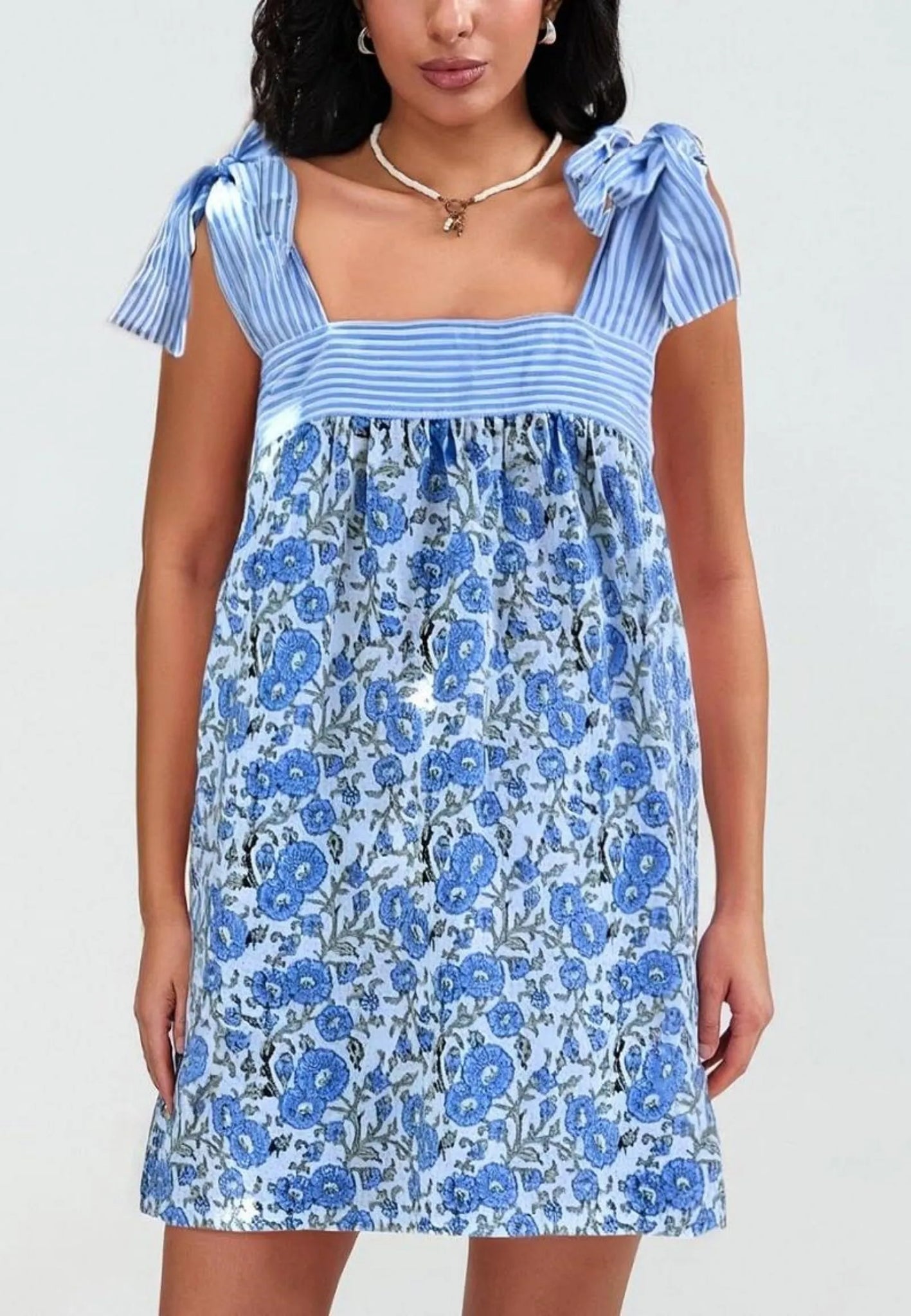 Women's Bohemian Floral Tie Shoulder Mini Dress