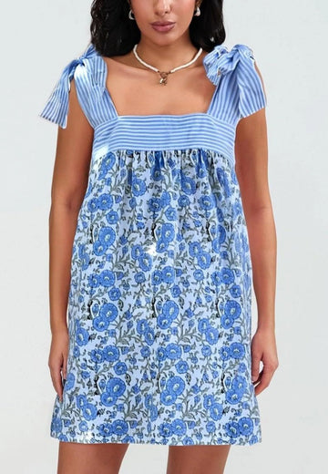 Women's Bohemian Floral Tie Shoulder Mini Dress