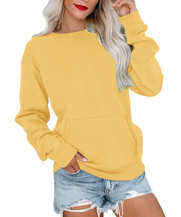 Basic Round Neck Loose Sweatshirt With Pockets
