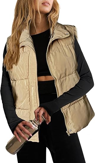 Women Puffer Vest Lightweight Stand Collar Sleeveless Zip Up Padded Outerwear Jackets