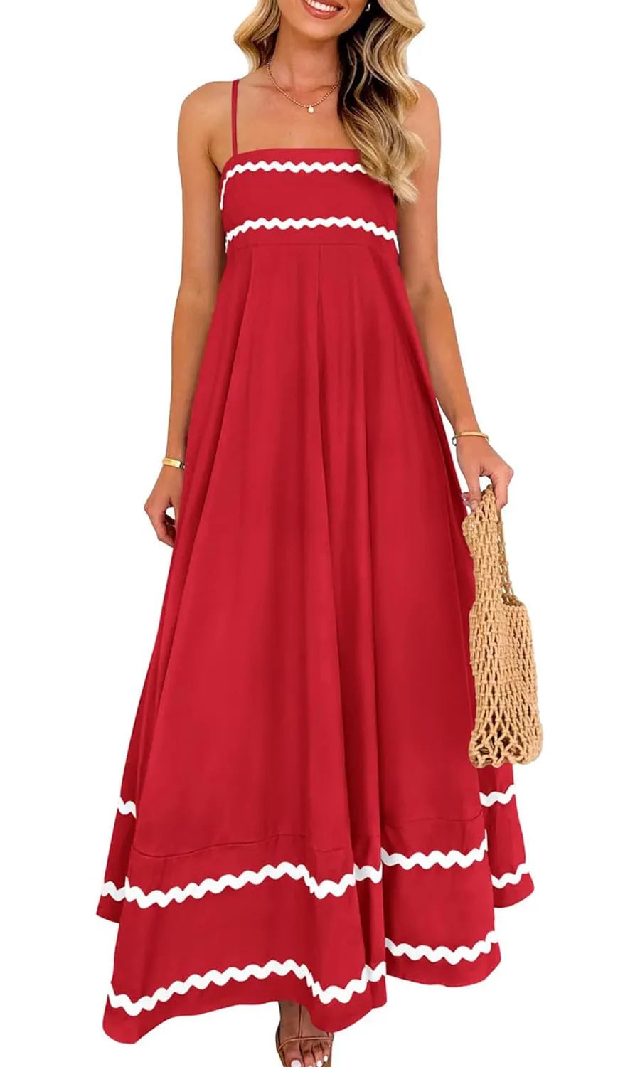 Women's Summer Flowy Casual Sleeveless Spaghetti Strap Ruffle Maxi Dress