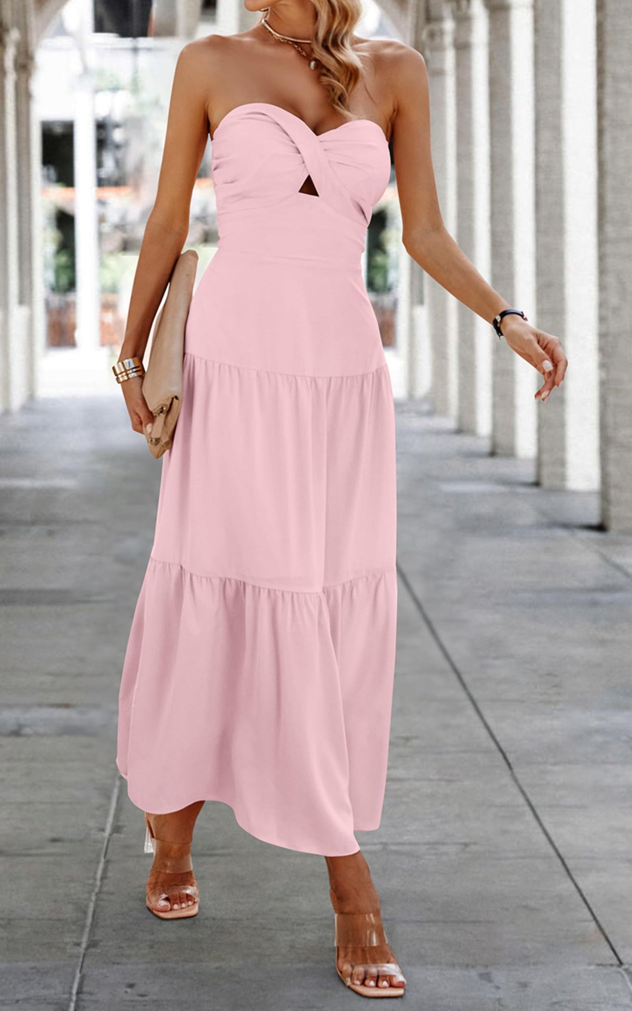 Women's Summer Strapless Maxi Off Shoulder Hollow Out Dress
