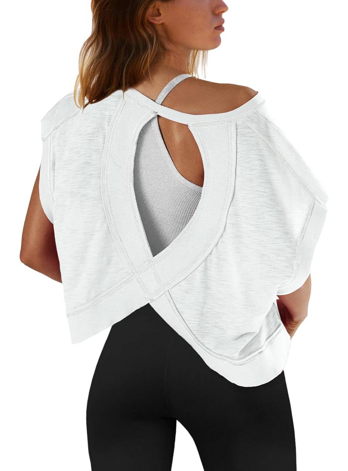 Women Casual Short Sleeve Open Back Tops