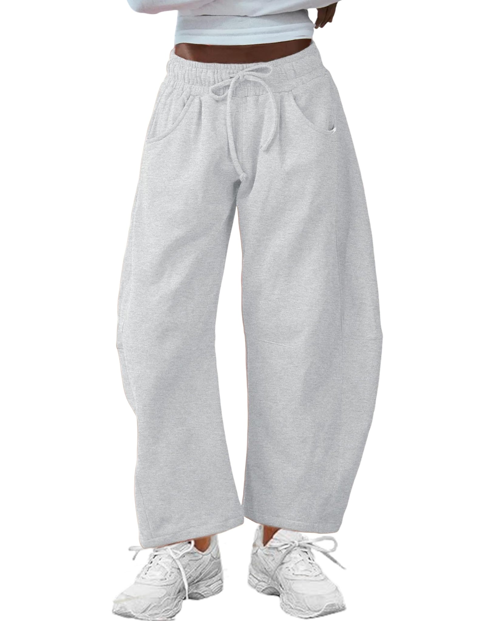 Fall Women's Barrel Leg Elasticated Waistband Soft Wide Leg Pants with Pockets