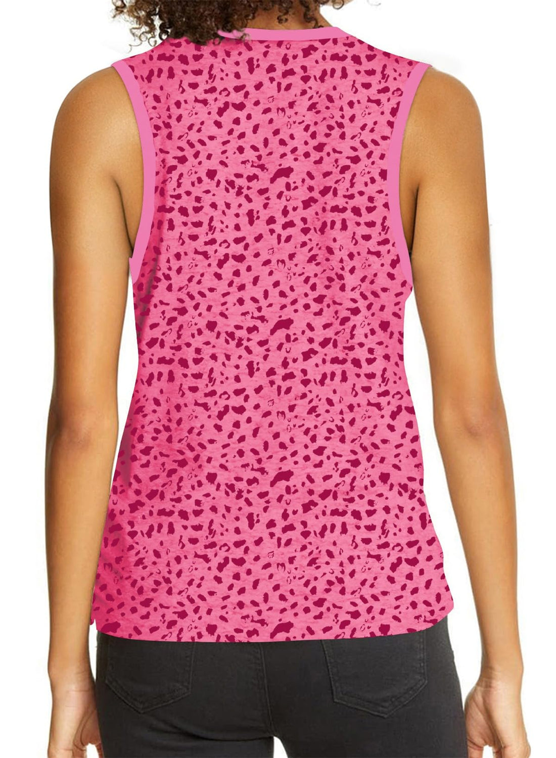 Women's Leopard Print Round Neck Sleeveless Tank Top