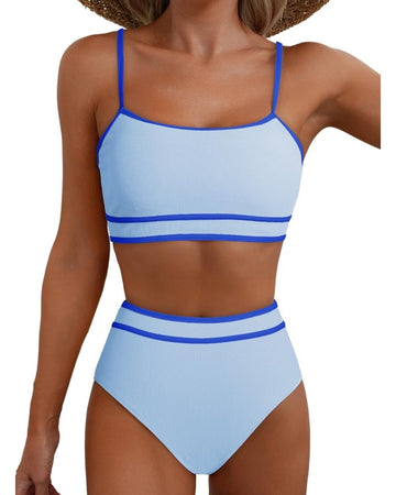 Women's Ribbed Colorblock High Waist Bikini Set