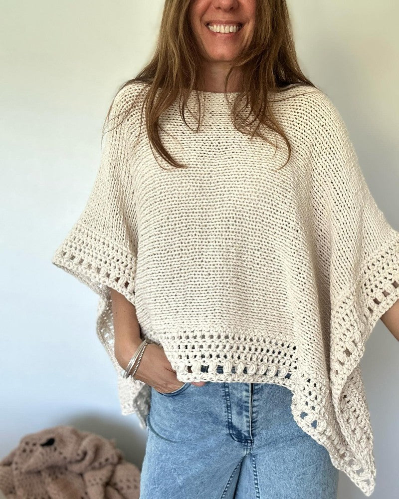 Women's 3/4 Batwing Sleeve Hollow-Out Pattern Edges Crochet Knit Tops