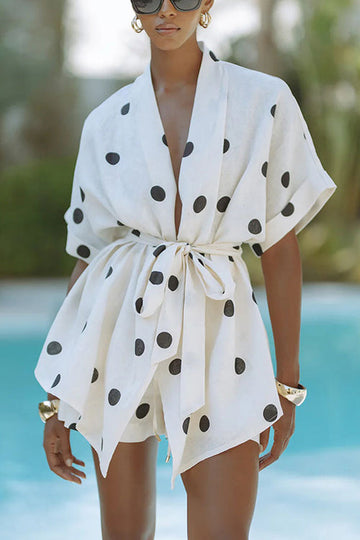 Grace and Beauty Polka Dots Short Sleeve Suit