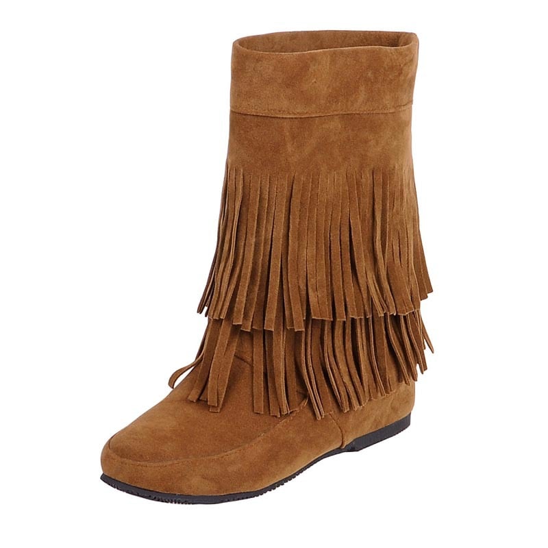 Women'S Vintage Matte Suede Double-Tassel Boots