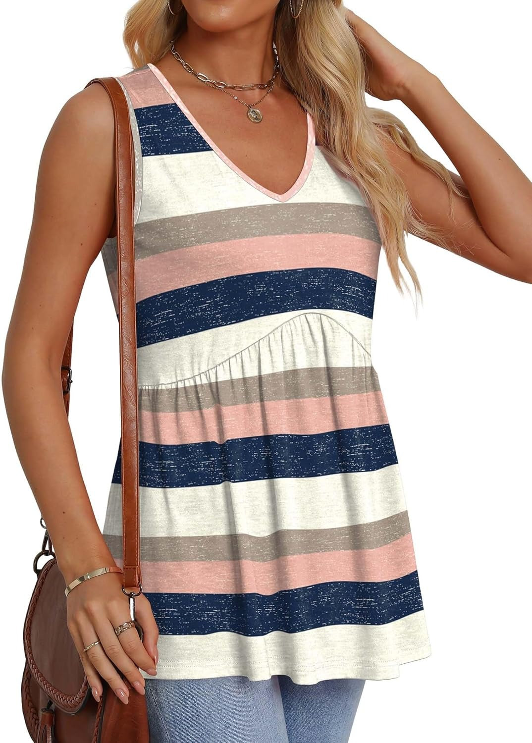 Women Dressy Sleeveless V Neck Babydoll Tank Tops