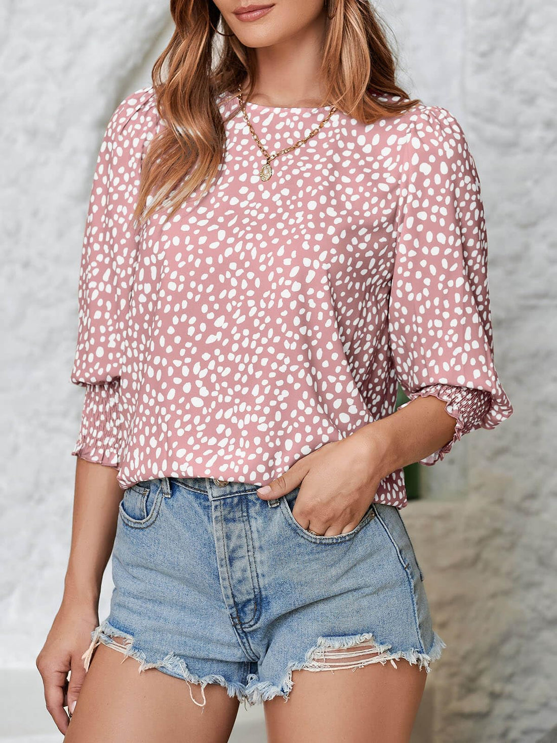 Women's Polka Dot Three-quarter Sleeve T-Shirt Top