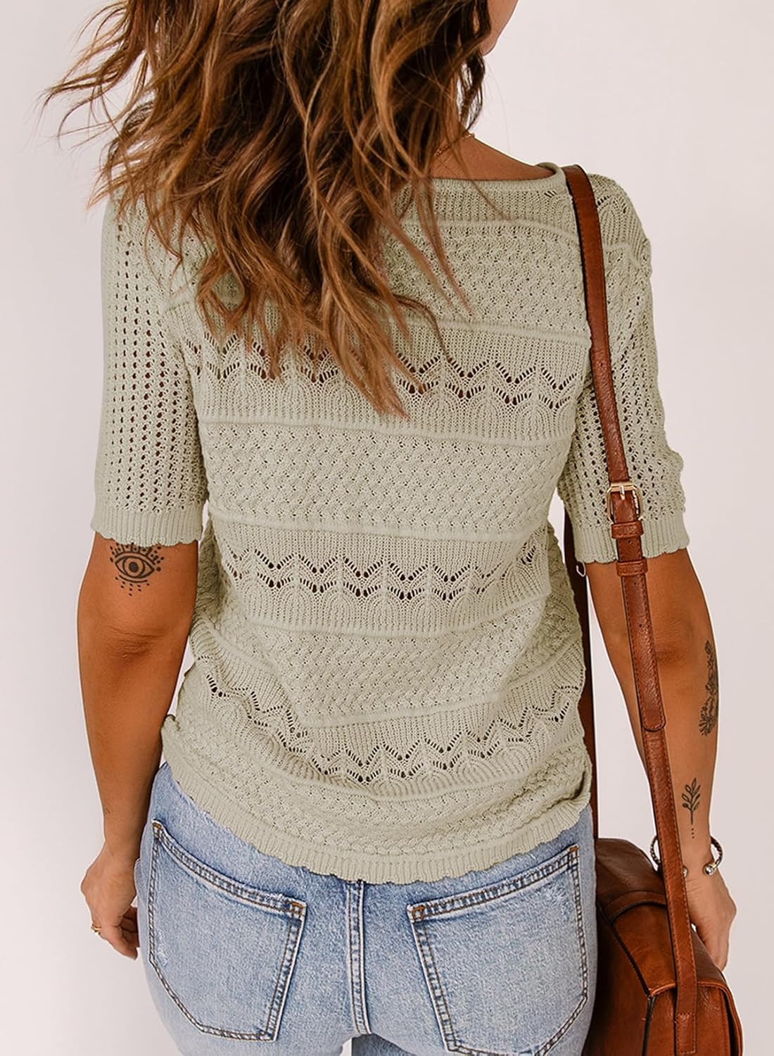 Women’s Crew Neck Shirt Lightweight Knit Sweater Blouse Tops