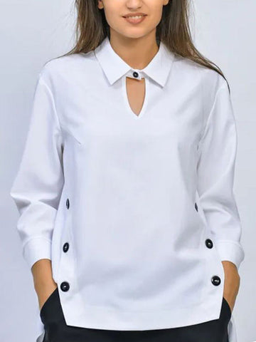 Long Sleeves Hollow Split-Joint Lapel Blouses And Shirts Tops