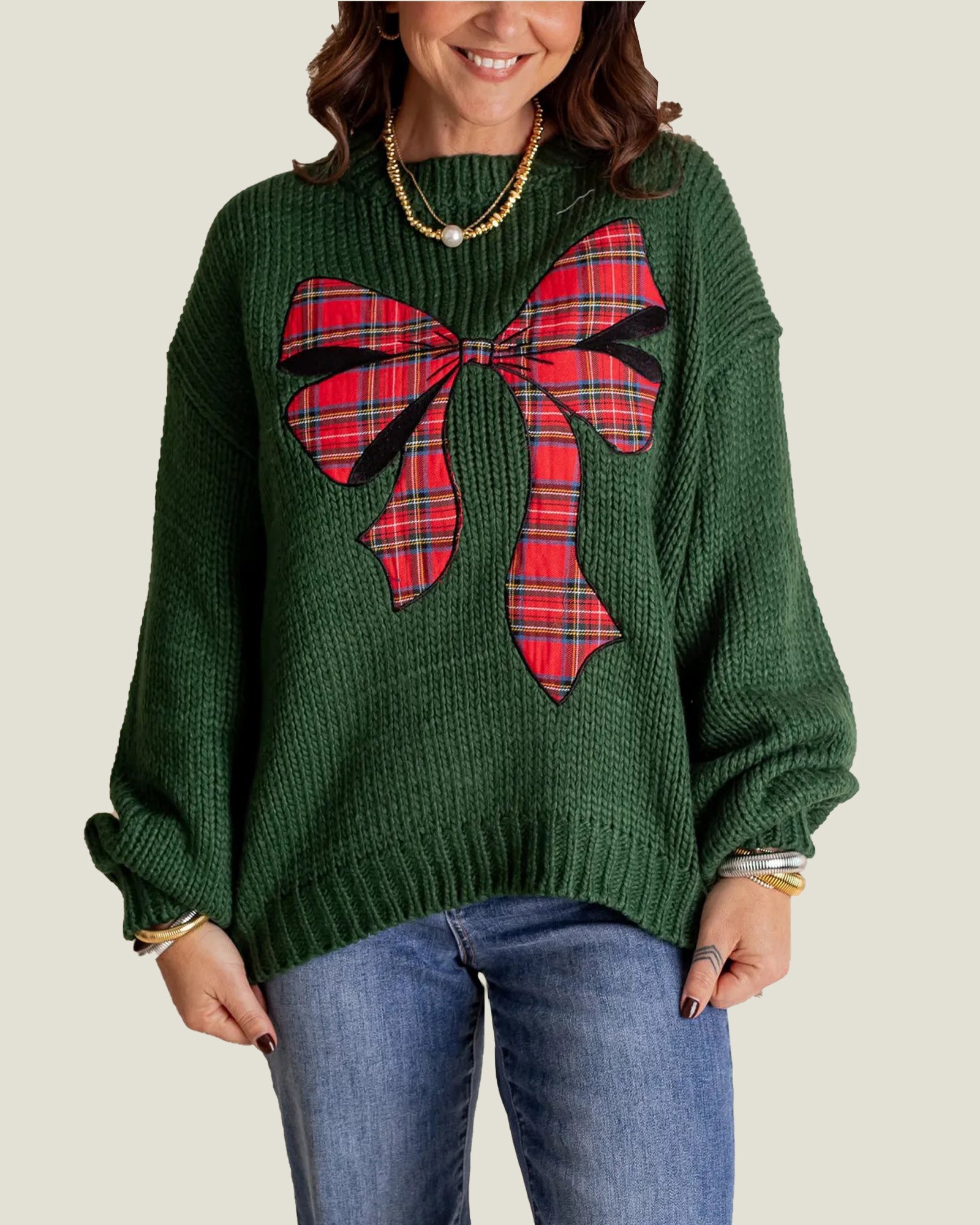 Women's Plaid Bow Sweater