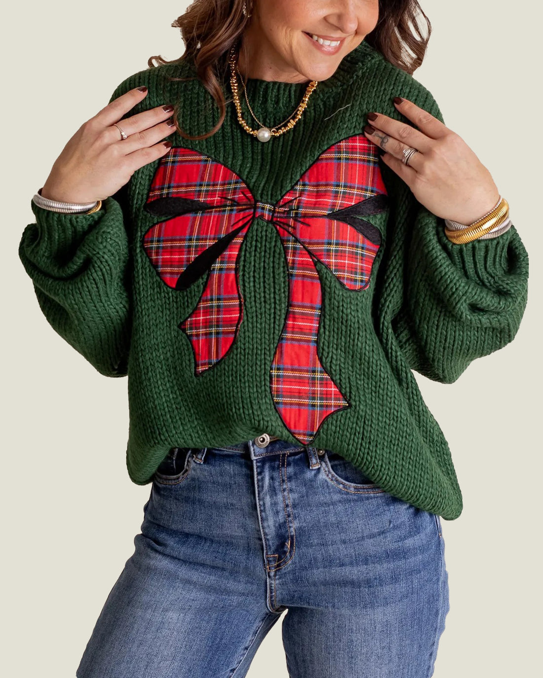 Women's Plaid Bow Sweater