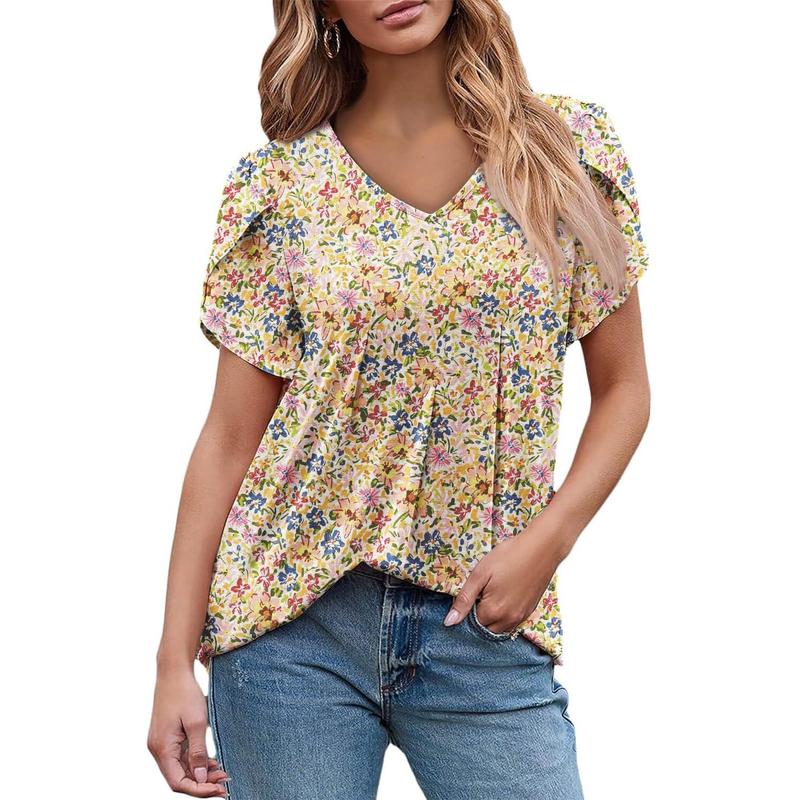 Womens Short Sleeve Tunic Tops Summer Henley Shirts V-neck Blouse