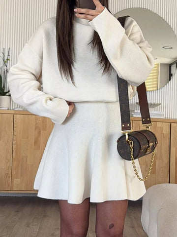 Women's Half-High Neck Long Sleeve Loose Fit Knit Sweater Dress