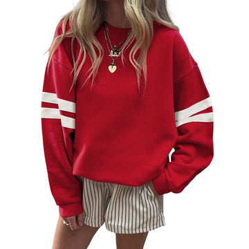 Women's Fall Clothing Contrast Stripe Crewneck Sweatshirt Oversized Long Sleeve Casual Pullover