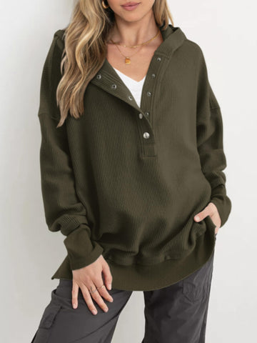 Women's Oversized Button V Neck Hoodie
