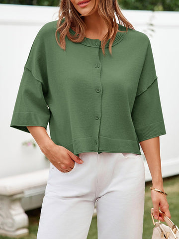 Womens Half Sleeve Button Down Oversized Lightweight Knit Cardigan Sweaters