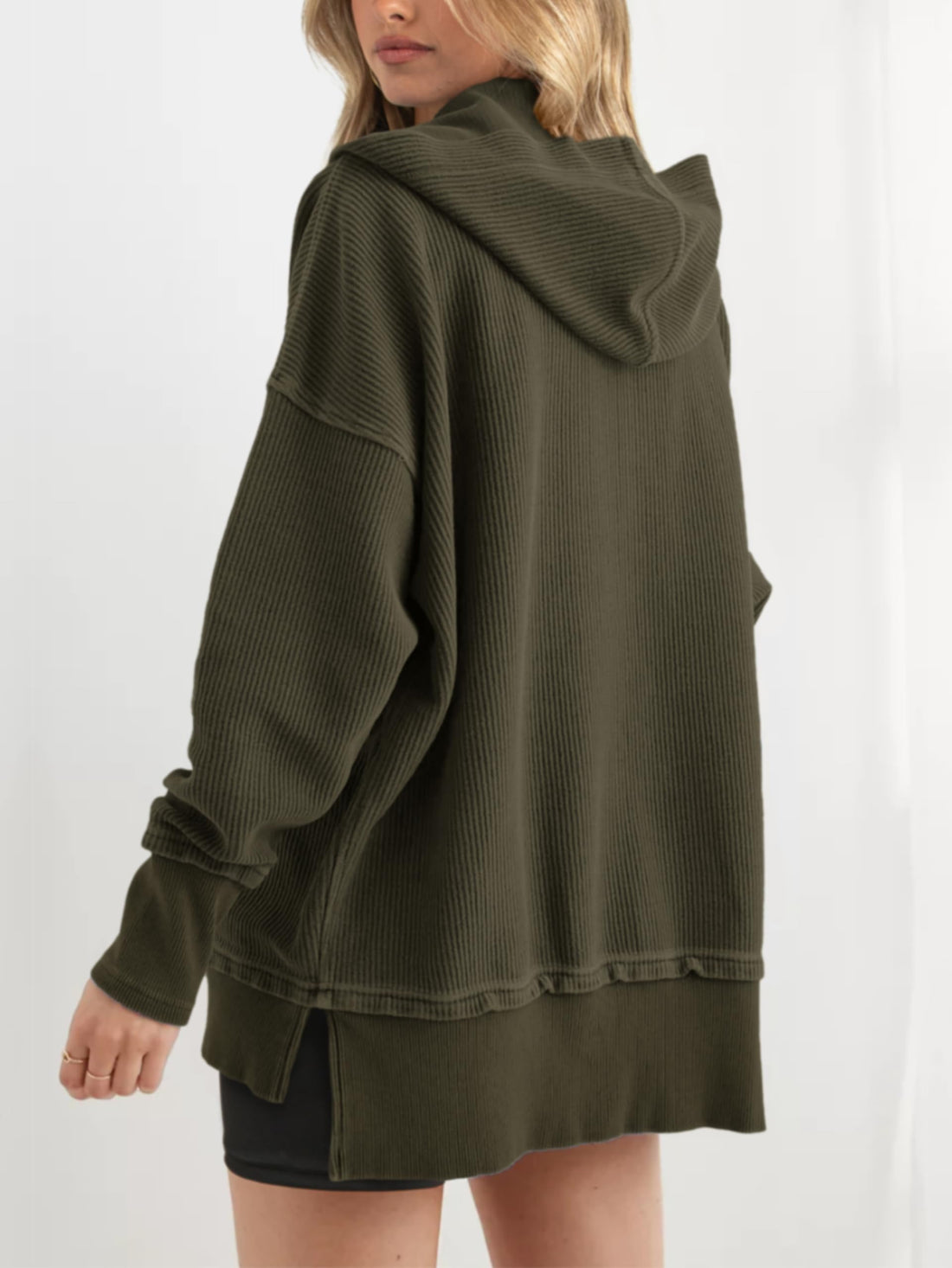 Women's Oversized Button V Neck Hoodie