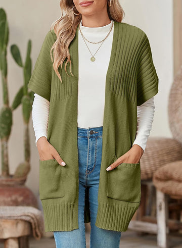 Women's Lightweight Pleated Front Short Sleeve Cardigan