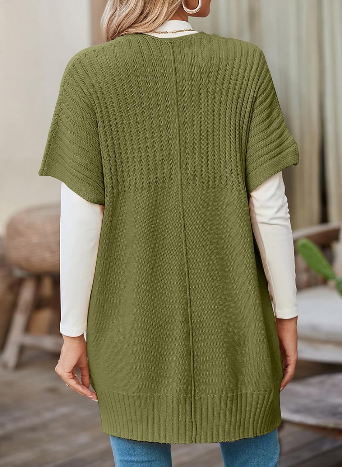 Women's Lightweight Pleated Front Short Sleeve Cardigan