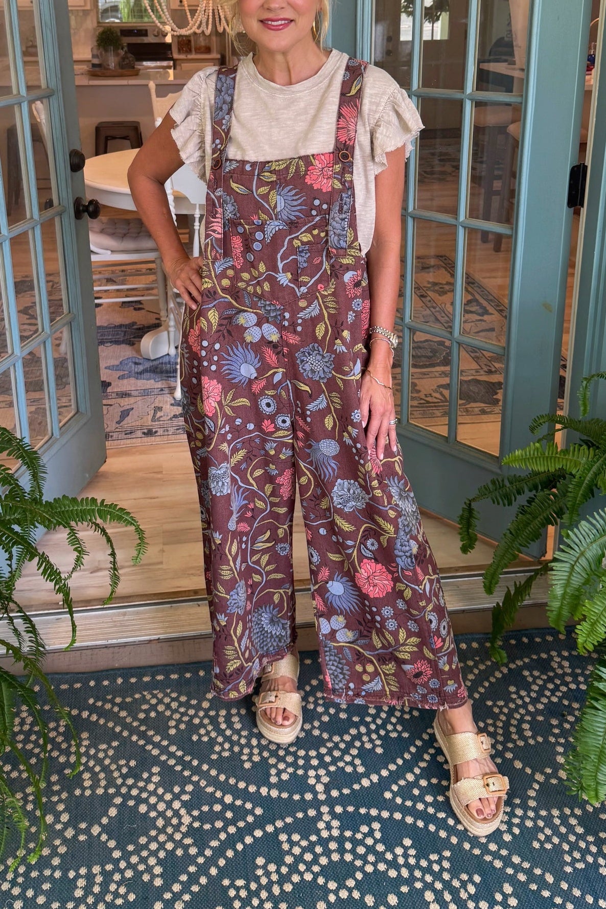 Women's Floral Vintage Wide Leg Overalls