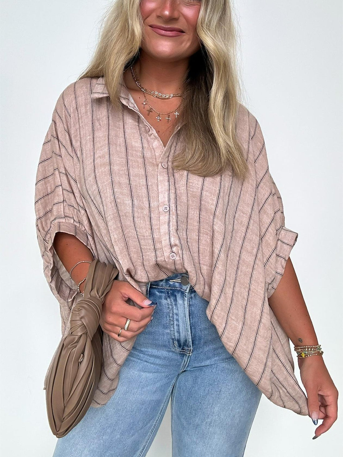 Popular Oversized Striped Button Down Top Shirt Jacket