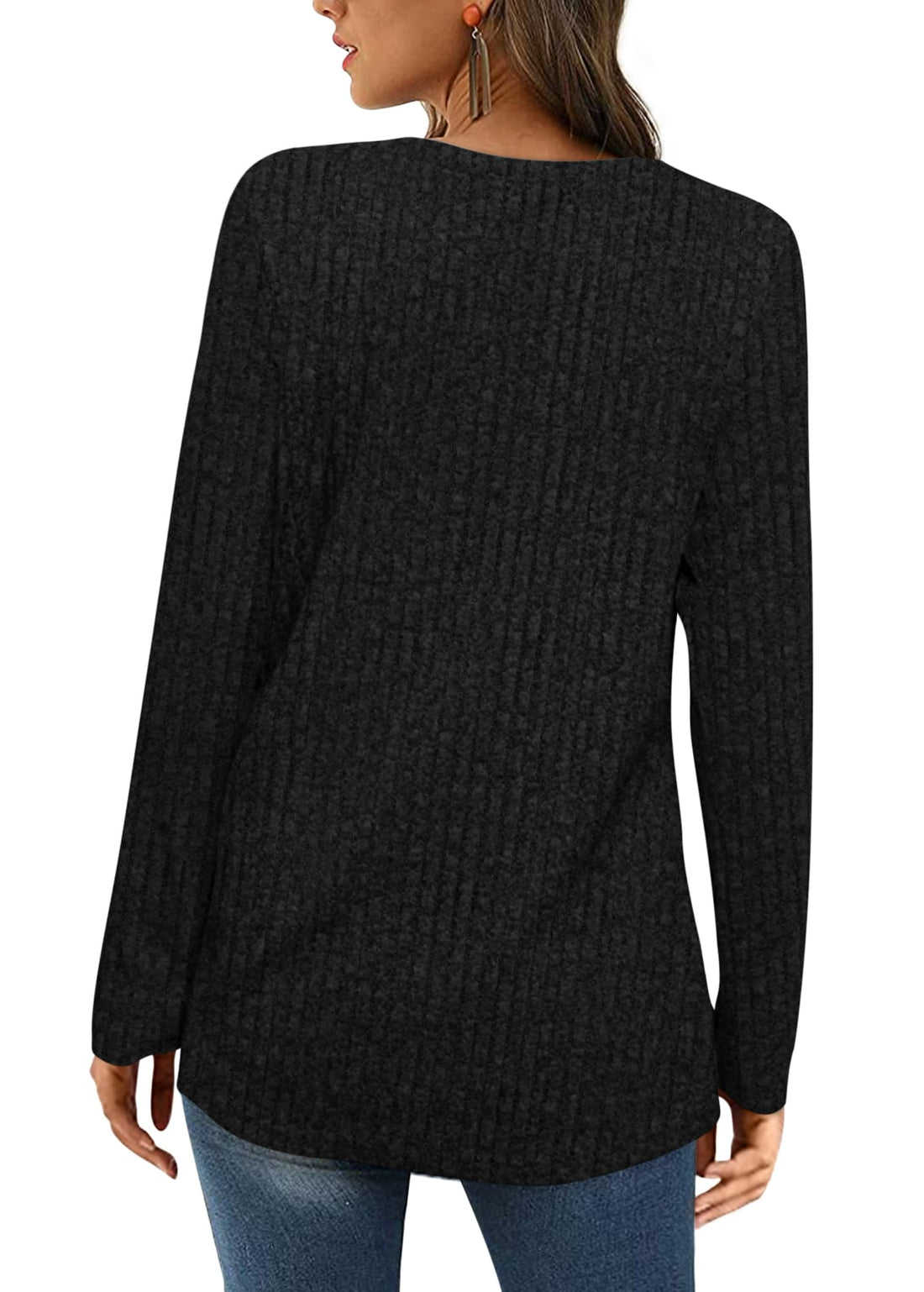 Squared Neck Sweater Ribbed Knit Tunic Tee Shirts