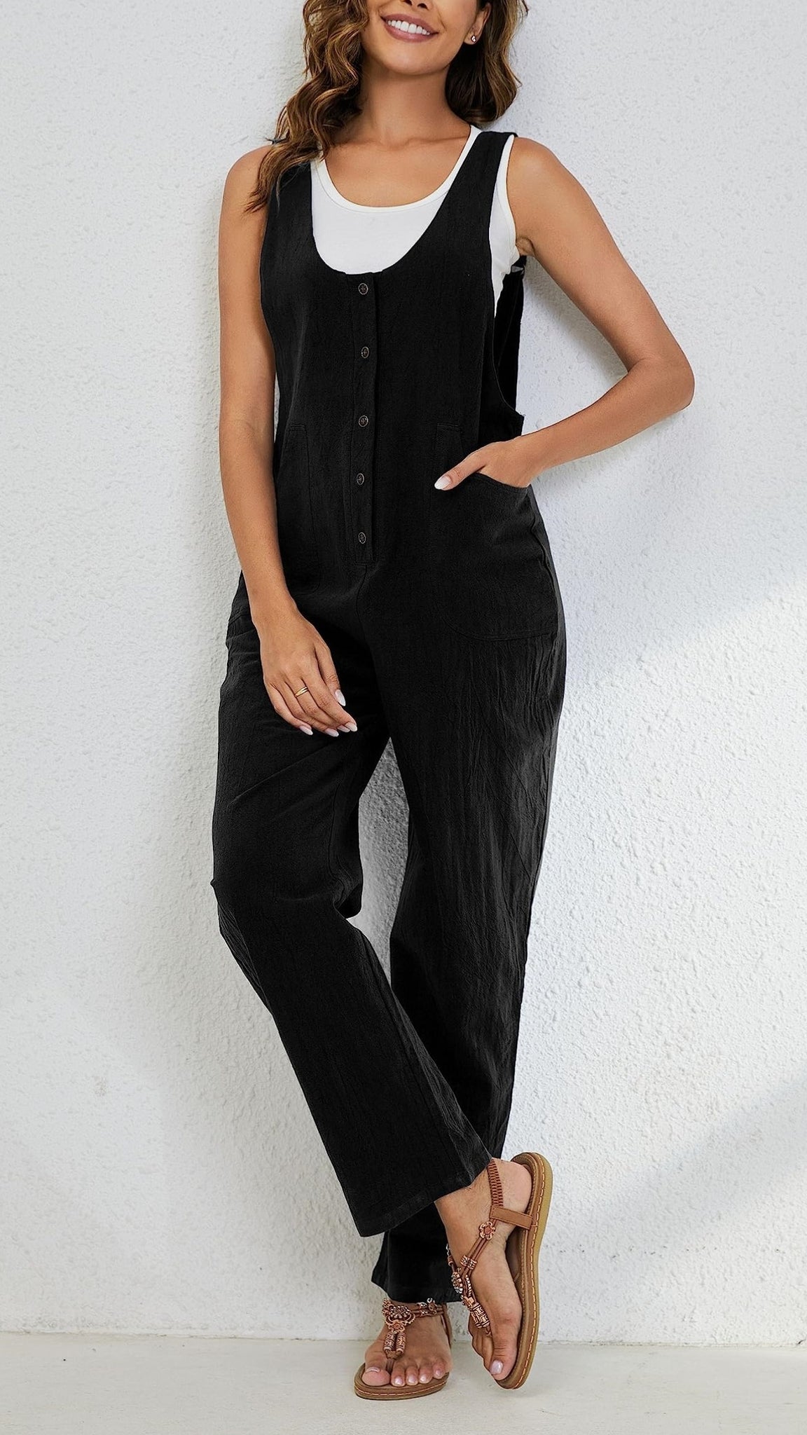 Women’s Adjustable Straps Button Up Jumpsuits
