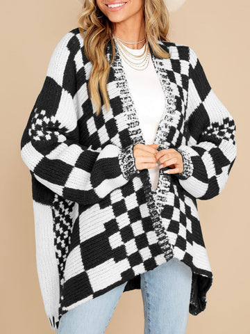 Women's Checkered Sweater Color Block Plaid Cardigans