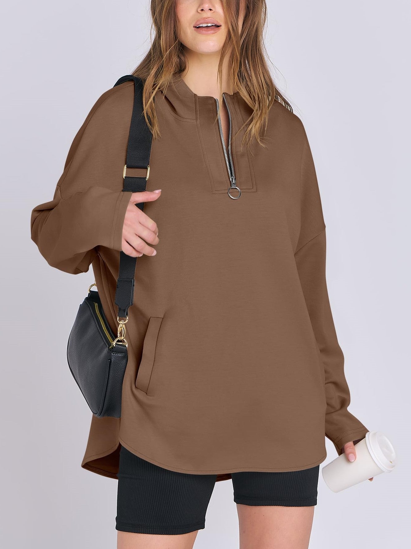 Women's Quarter Zip Oversized Tunic Hoodie