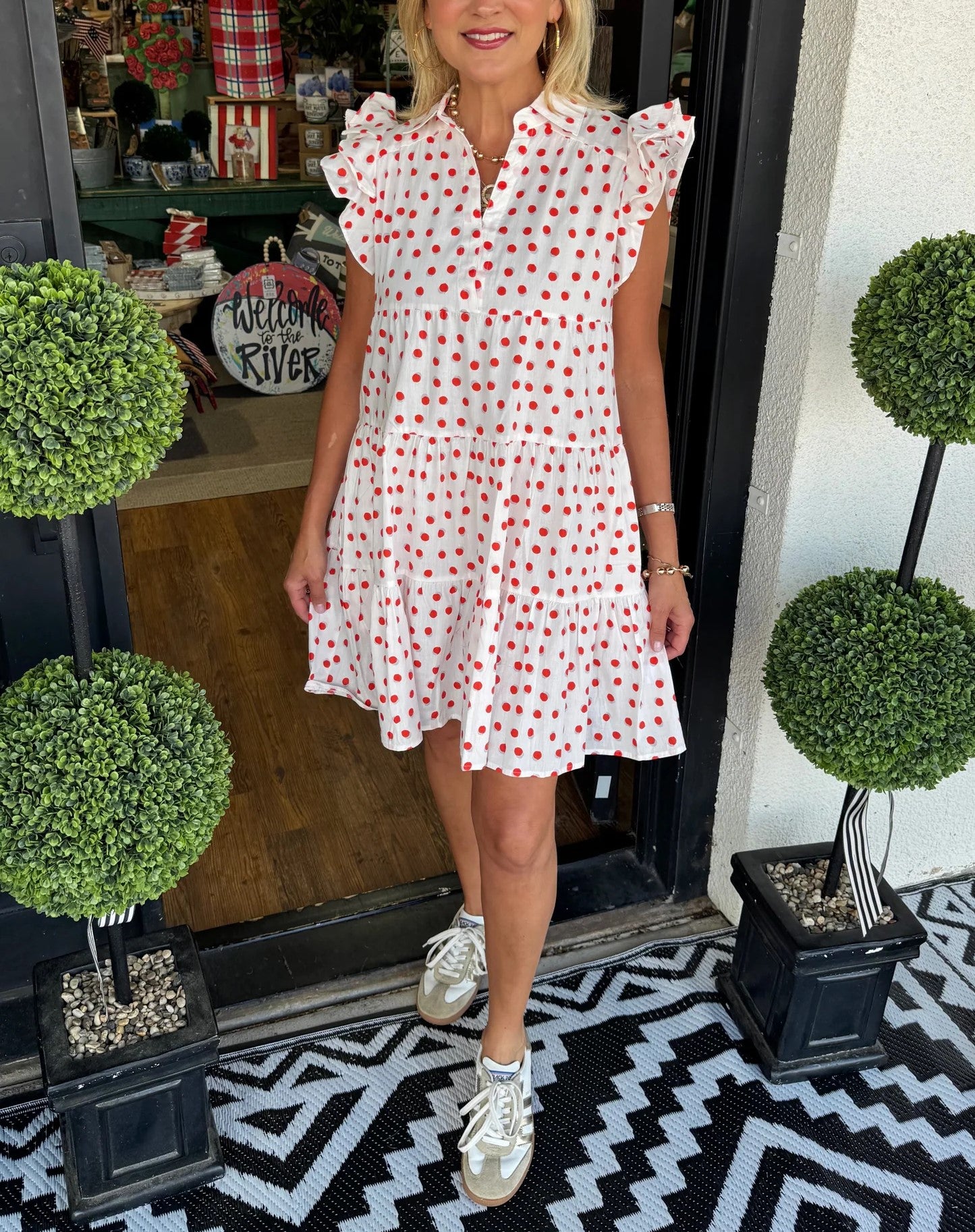 Women's Summer V-neck Polka Dot Mini Dress