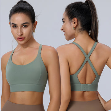 Seamless Crisscross Back Sports Bra with Back Hooks