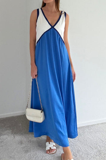 Contrast V Neck Sleeveless Maxi Dress