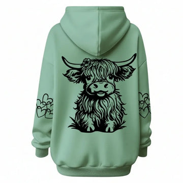 Cozy Highland Cow Printed Hoodie For Women