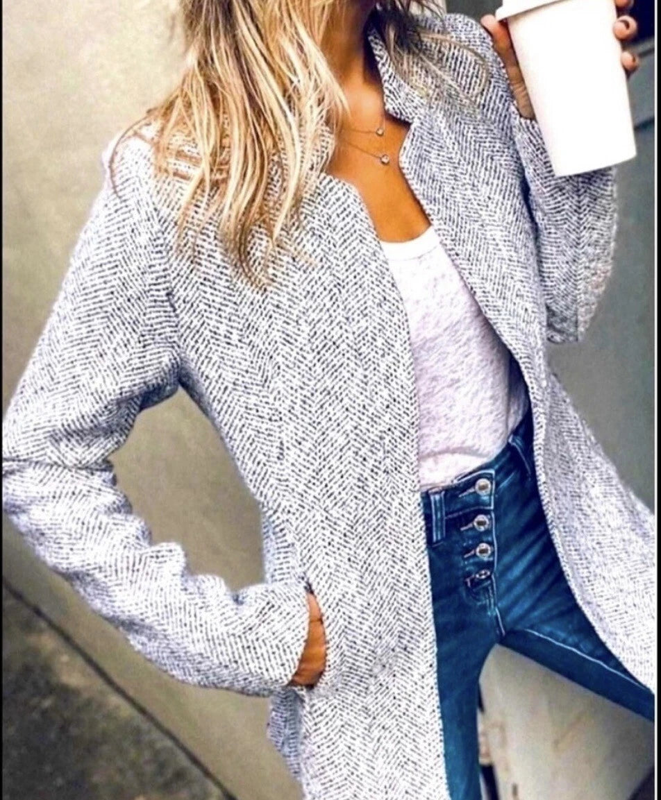 Women’s Notch Collar Open Front Trench Coat with Pockets