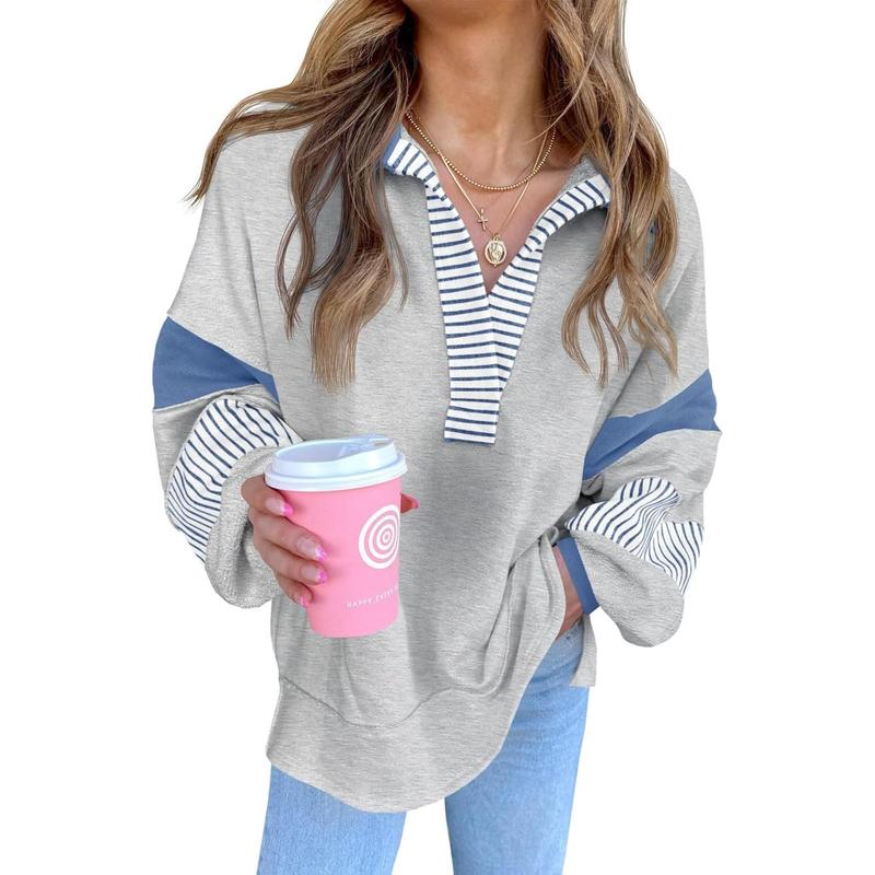 Women's Color Block Oversized Sweatshirt Long Sleeve Pullover Tops
