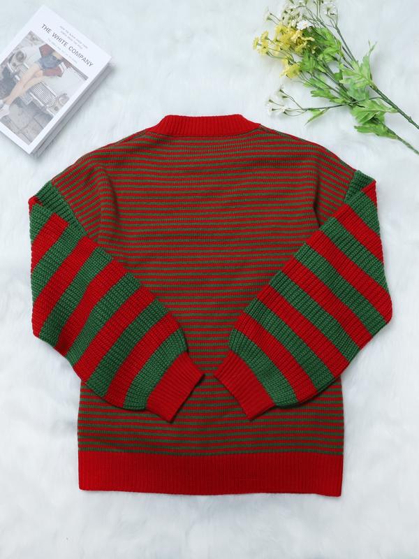Women's Striped Pullover Sweater Autumn And Winter Outfits Color Block