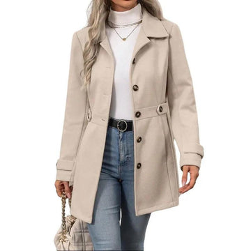 Women's Elegant Overcoat Notched Shawl Collar Single Breasted Outerwear Winter Long Coat
