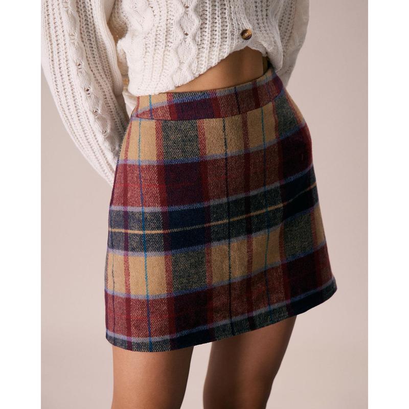 The Red Plaid Zipper Fly Tweed Mini Skirt