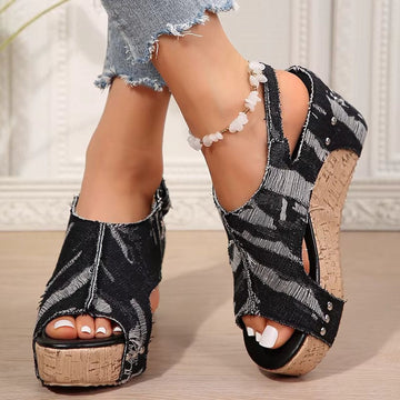 Women's Cork Wedge Sandals with Adjustable Straps and Cushioned Footbed