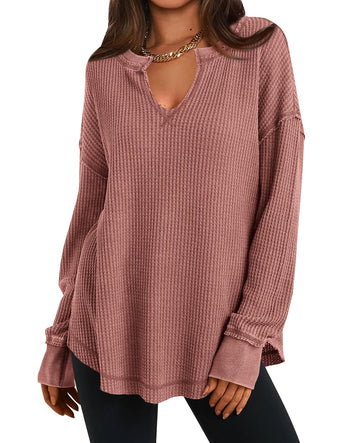 Women's Waffle Knit Exposed Seam Pullover