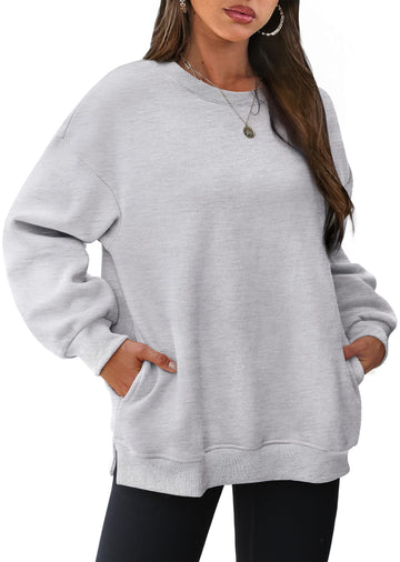 Women's Oversized Crewneck Fleece Sweatshirts With Pockets