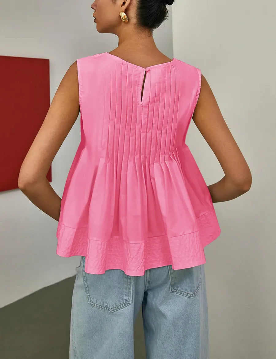 Womens Summer Pleated Peplum Sleeveless Blouse Tank Tops