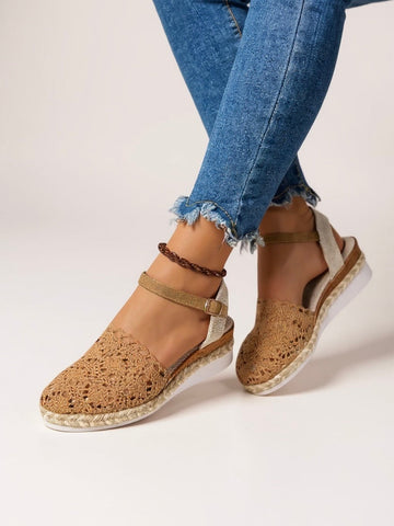 Women's Boho Woven Platform Sandals with Adjustable Straps and Cushioned Footbed